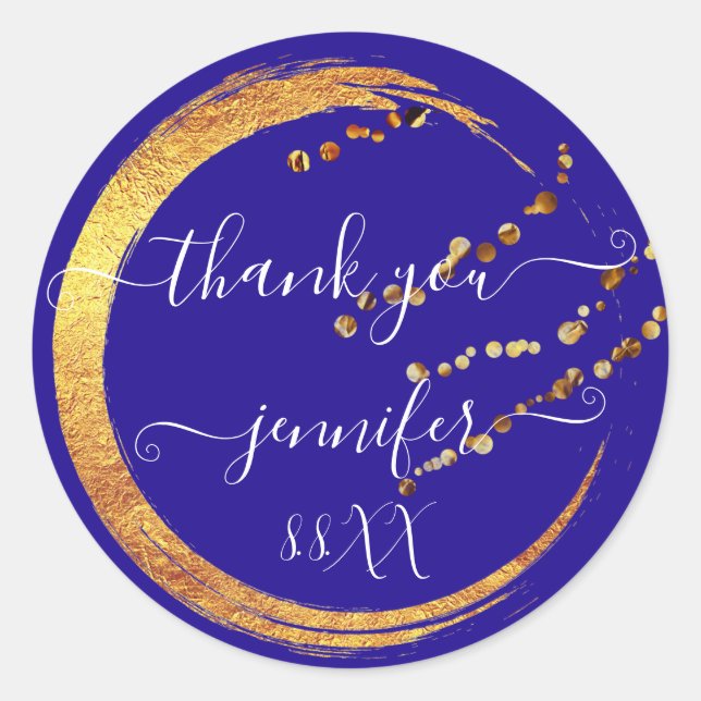 Adesivo Doce 16º Obrigado Data Azul Royal Dourado Casament (Frente)