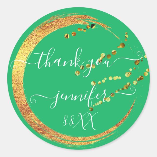 Adesivo Doce 16º Obrigado Data Noiva Verde Dourado Mel  (Frente)