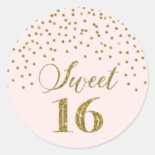 Adesivo Doce 16 Aniversário Blush Dourado Confetti Rosa