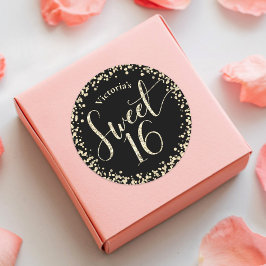 Adesivo Doce 16 Glitter Dourado Negro  Confetti Aniversári