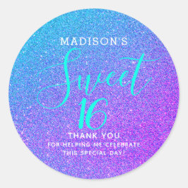 Adesivo Doce 16 Glitter Roxo De Teal Obrigado Monograma