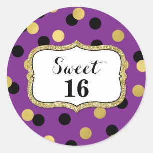 Adesivo Doce 16 Noite, Dourado Confetti Roxo