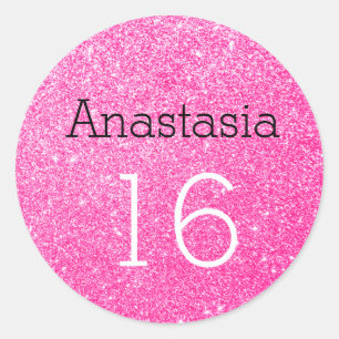 Adesivo Doce 16 Nome Idade Preto e Brilho Glitter Rosa Que