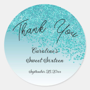 Adesivo Doce 16 Obrigado A Cair Azul Teal Brilhante 3 em