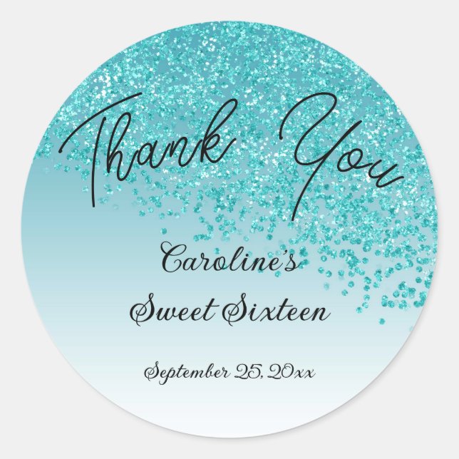 Adesivo Doce 16 Obrigado A Cair O Azul Teal (Frente)