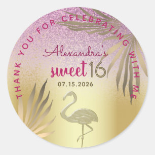 Adesivo Doce 16 Obrigado Flamingo Pink e Dourado