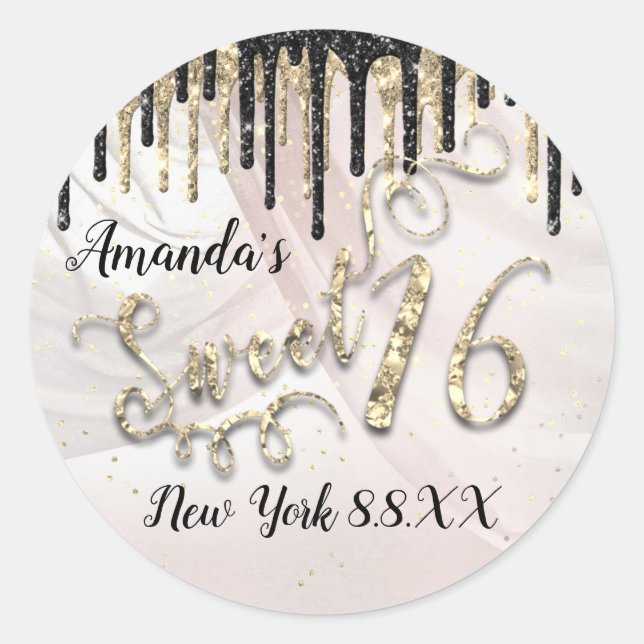 Adesivo Doce 16° partido Stars Dourado Confetti Drips Glam (Frente)