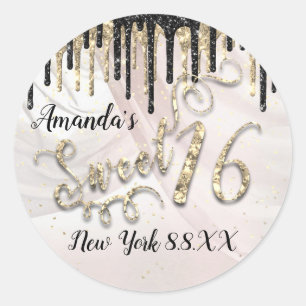 Adesivo Doce 16° partido Stars Dourado Confetti Drips Glam