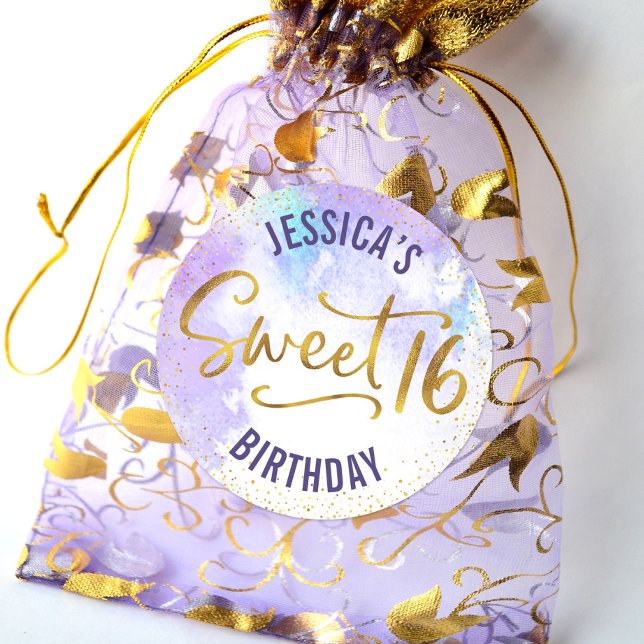 Adesivo Doce 16 Purple Watercolor Dourado Girly Aniversári (Criador carregado)