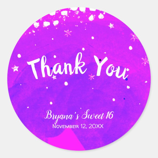 Adesivo Doce 16 Púrpura Trendy Modern Party Favor (Frente)