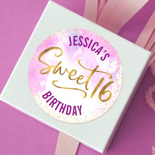 Adesivo Doce 16 Rosa Aquarela Dourado Glamour Script Anive