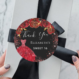 Adesivo Doce 16 roupas vermelhas pretas florais Obrigado