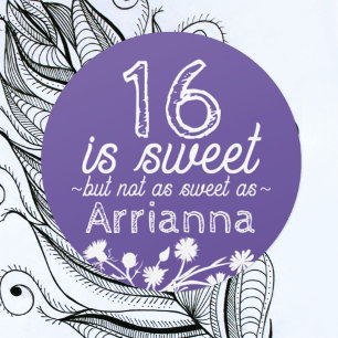 Adesivo Doce 16 Roxo, Flores Brancas