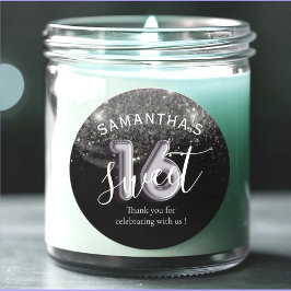 Adesivo Doce 16 Silver Glitter Black & Balloon Number