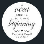 Adesivo Doce Acabar Com Um Novo Sti Clássico Inicial<br><div class="desc">Doce Acabar Com Um Novo Começo. Adicione um toque divertido de cor e estilo único aos seus favores de casamento ou chá de panela. Um saco de chás de panela é um excelente adicional ao planejamento de partidos. Essas bolsas únicas serão facilmente usadas como presente e podem servir como uma...</div>
