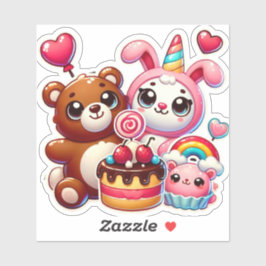 Adesivo Doce Cartoon Animal Heart Patches Puffy