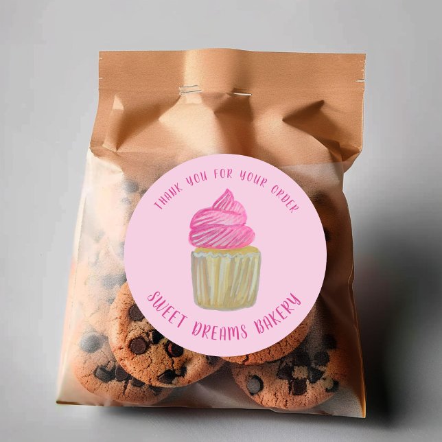 Adesivo Doce Catering Bakery Pink Ordem cor-de-rosa OBRIGA (Sweet Cupcake Catering Bakery Pink ORDER THANK YOU Classic Round Sticker
)