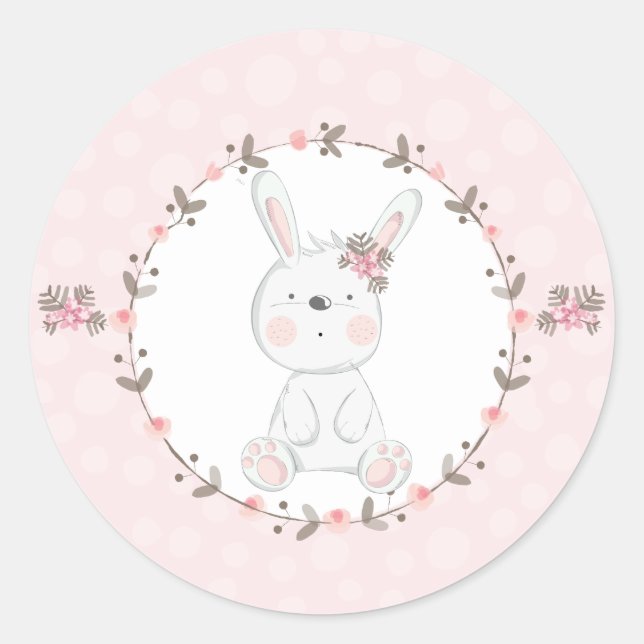 Adesivo Doce Coelho Bebê Rosa Floral (Frente)