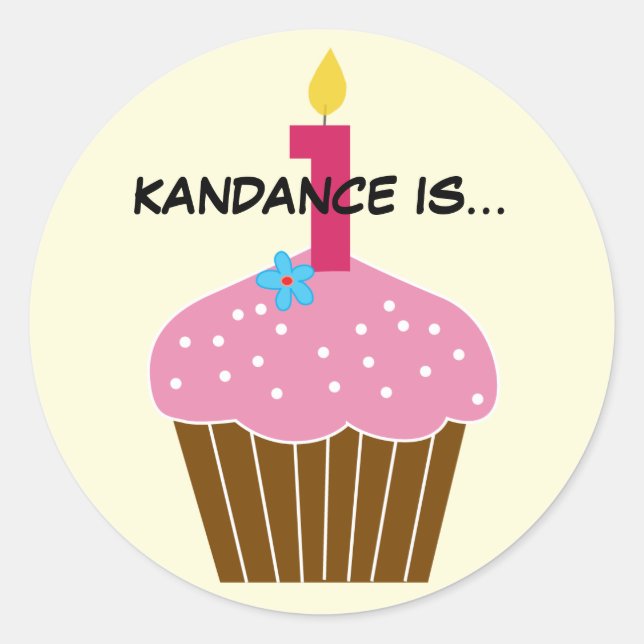 Adesivo Doce Cupcake Primeiro Vinheta de Aniversário (Frente)