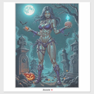 Adesivo Doce de Halloween ou Namorada Zumbi com Miolos