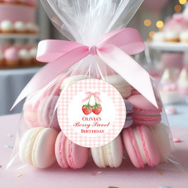 Adesivo Doce de morango aniversário Laço Rosa Xadrez