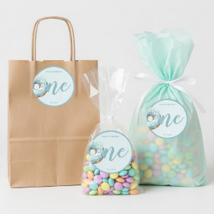 Adesivo Doce Donut de Aniversário de 1 ano Pastel Azul