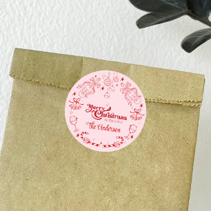 Adesivo Doce doodle de Natal rosa com nome da família pers
