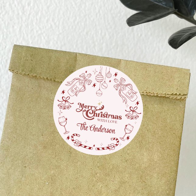 Adesivo Doce doodle de Natal rosa com nome da família pers (Criador carregado)