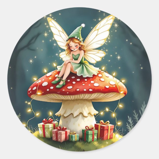 Adesivo Doce Fada de Natal em um Cogumelo (Frente)
