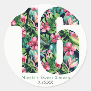 Adesivo Doce Floral Tropical 16 Havaiano Aniversário de 16
