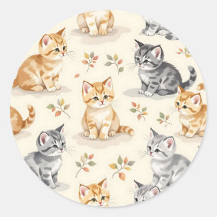 Adesivo Doce Ginger e Kitten Cinza Watercolor Sem Costura