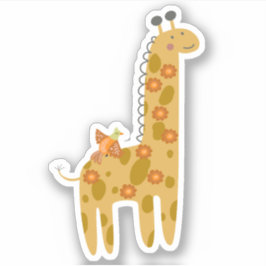 Adesivo Doce Girafa Pássaro e Flores Laptop Dourado Laranj