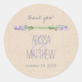 Adesivo Doce Lavanda Roxa no Casamento Kraft