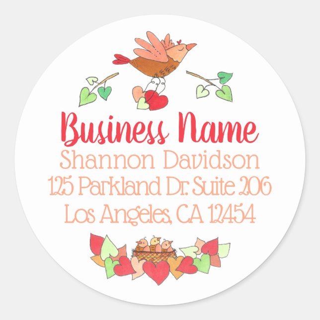 Adesivo Doce Mãe Bird e Nest Business Return Endereço (Frente)