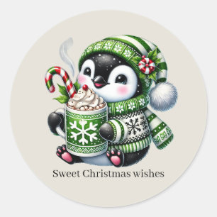 Adesivo doce natal deseja que o pinguim seja personalizado