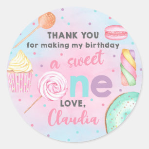 Adesivo Doce, obrigado de aniversário de uma garota, seu a