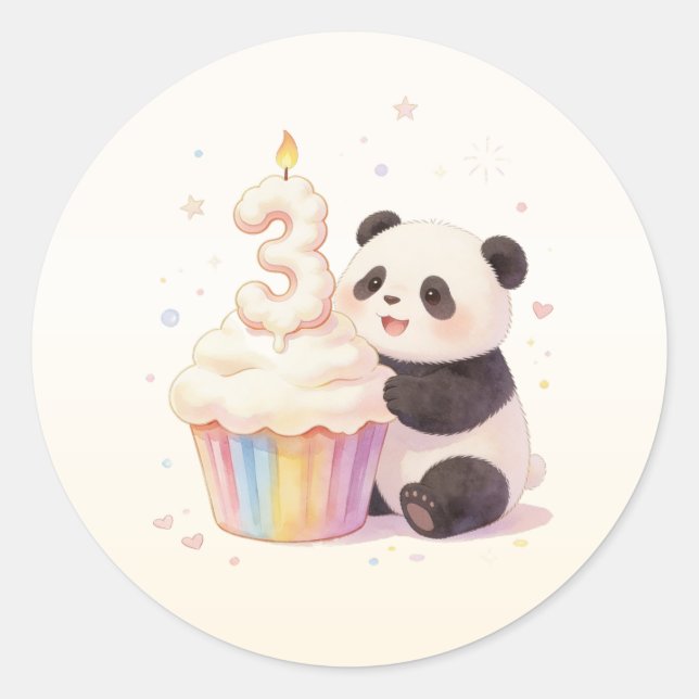 Adesivo Doce Panda de Pastel Bebê 3º Aniversário (Frente)