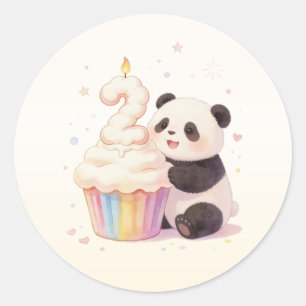 Adesivo Doce Panda de Pastel de Aniversário de 2 Anos