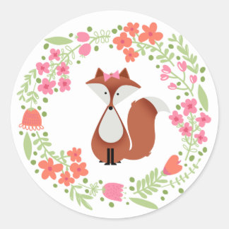 Adesivo Doce Raposa Vermelha Floral de Desenho Animado