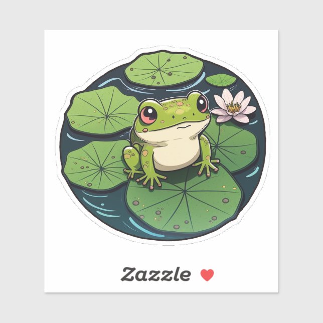 Adesivo Doce Sapo Kawaii sobre Lily Pad Sticker, Sapo boni (Folha)