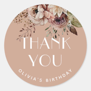 Adesivo Doce Sessenta Obrigado   Dusty Peach Floral Favor