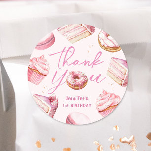 Adesivo Doce Um Donuts Rosa Fofos Festa de 1º Aniversário