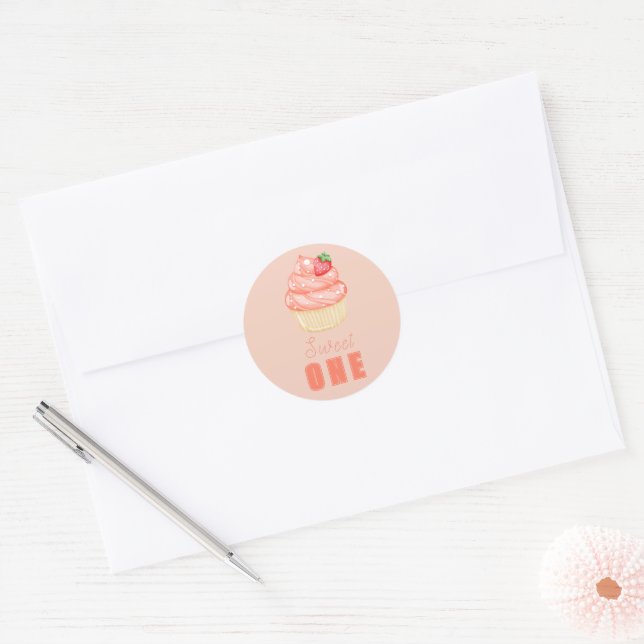 Adesivo Doce UM, meninas rosa primeiro aniversário  (Envelope)