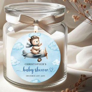 Adesivo Doce ursinho piloto azul marrom menino baby shower