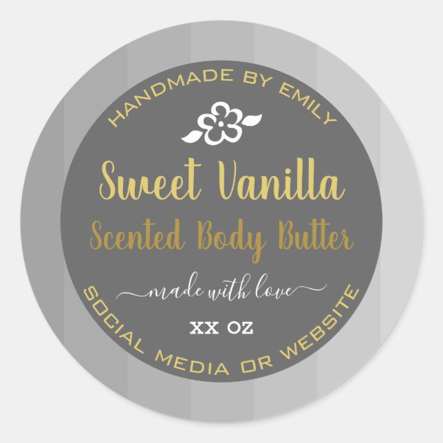 Adesivo Doce Vanilla Product Packaging Labs Cinzas Dourada (Frente)