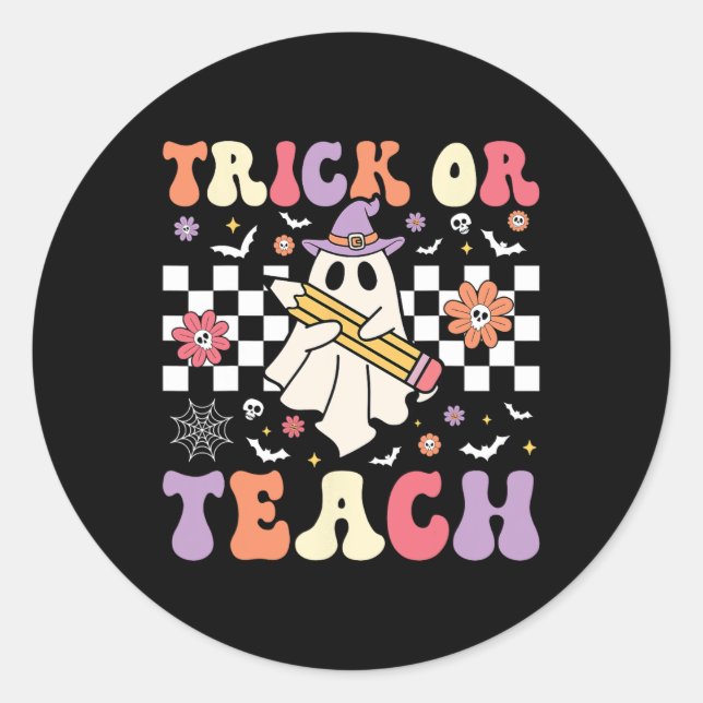 Adesivo Docente De Groovy Halloween Trick Ou Teach Flor (Frente)