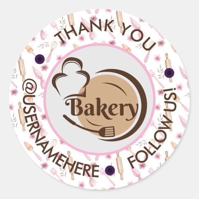Adesivo Doces Cakes Bakery Watercolor Round Obrigado (Frente)