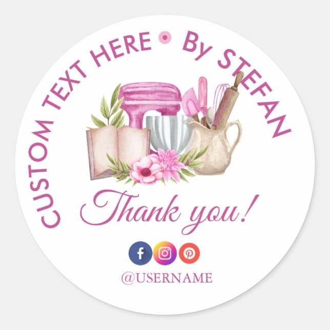 Adesivo Doces Cakes Bakery Watercolor Round Obrigado Stic (Frente)