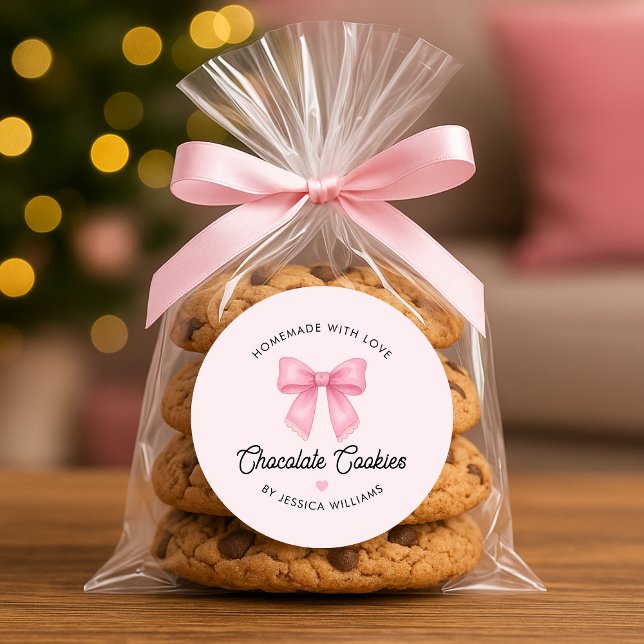 Adesivo Doces Caseiros Coqueteis de Arco Rosa Fofo (Cute Pink Bow Coquette homemade Baked Goods Classic Round Sticker)