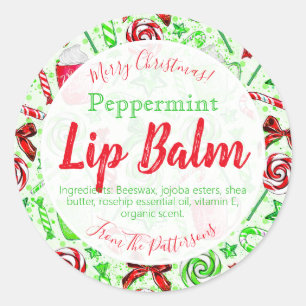 Adesivo Doces de Natal Festivos Cane Diversão Lip Balm Lab